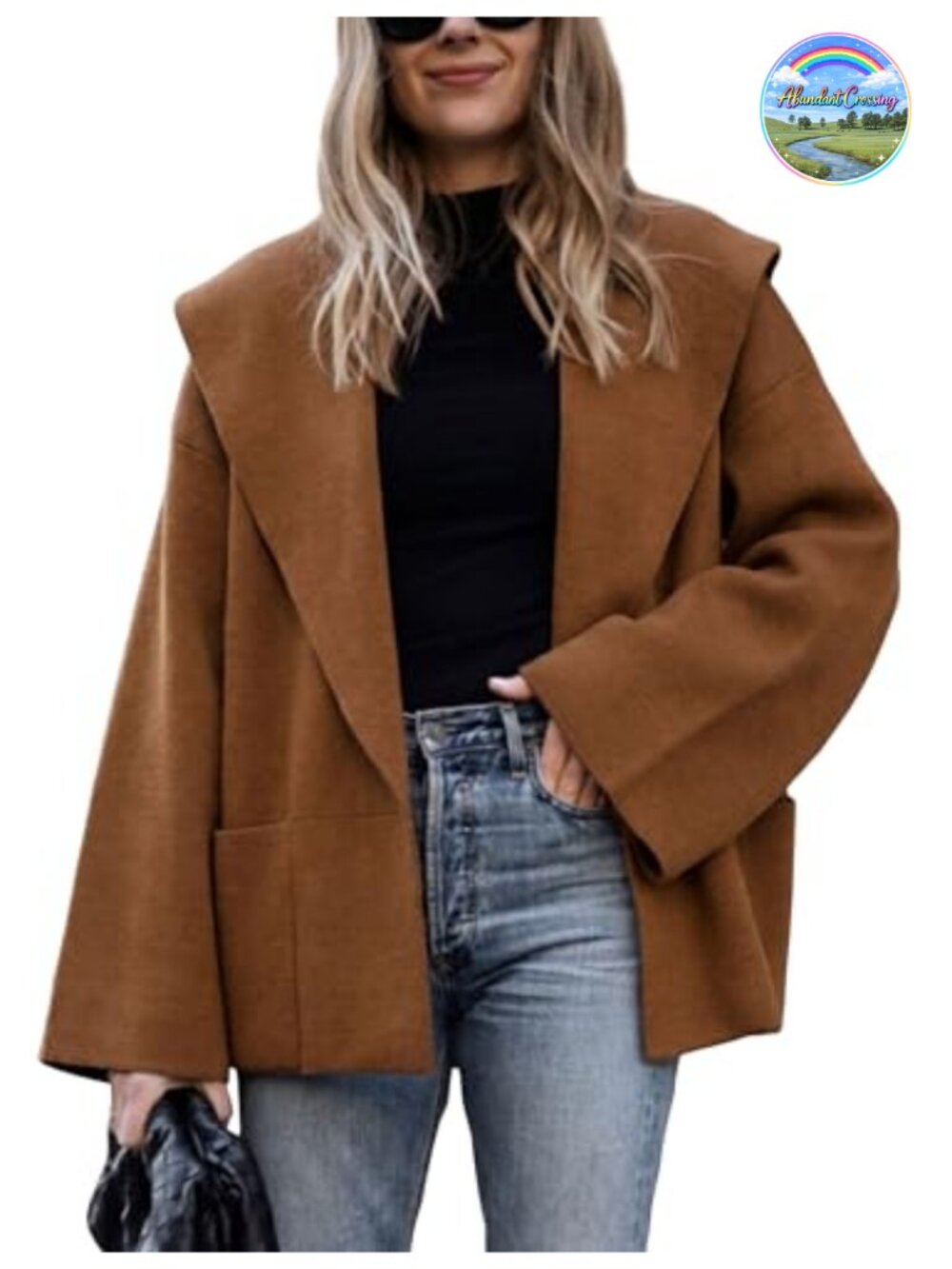 Shawl Collar Oversized Cropped Knit Cardigan Open Front Sweater Bell Sleeve